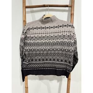JOIE Gray FairIsle Cross Turtleneck Sweater Womens Small Mock Neck Nordic Jumper